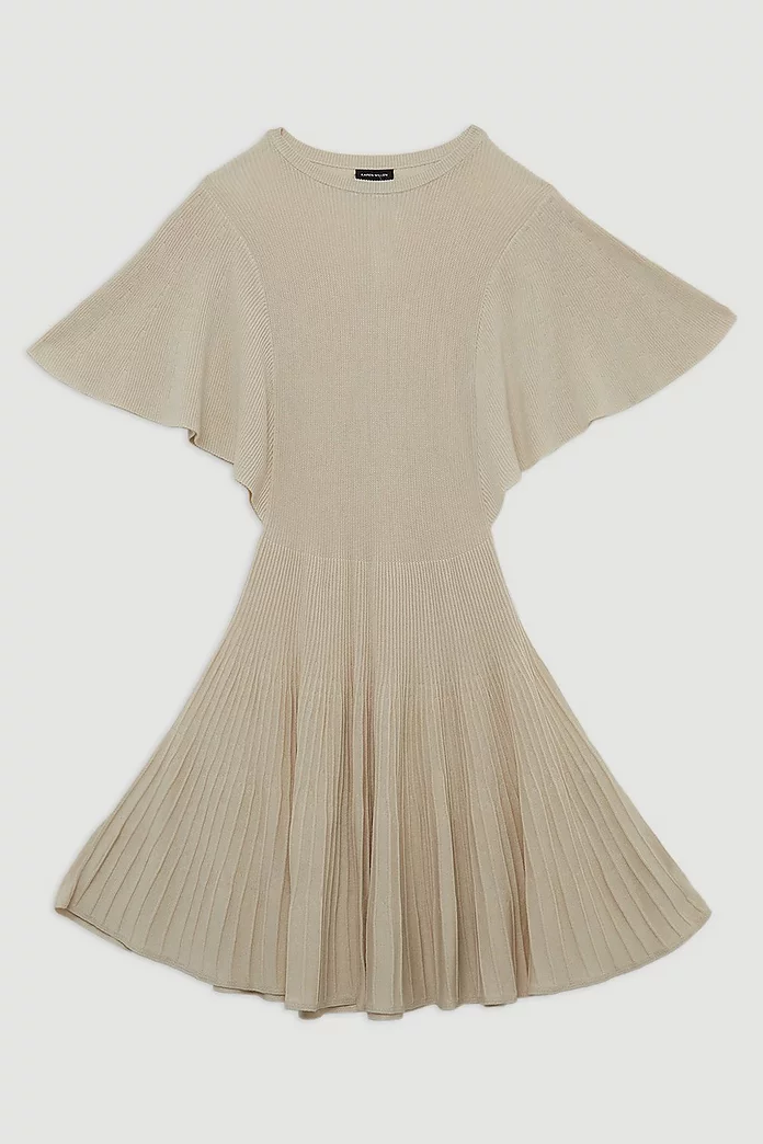 Viscose Blend Angel Sleeve Knit Skater Dress | Karen Millen Viscose Blend Angel Sleeve Knit Skater Dress | Karen Millen