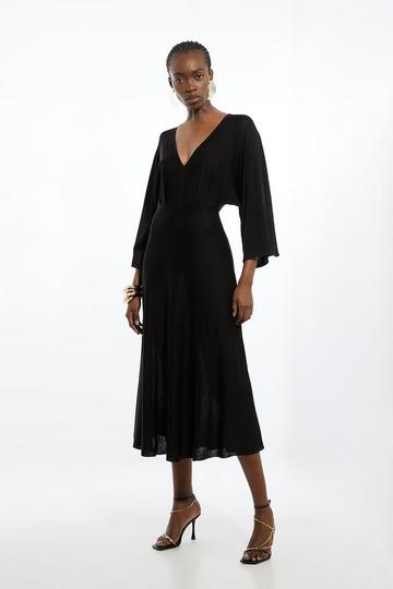 Viscose Blend Slinky Kimono Sleeve Knit Midaxi Dress black