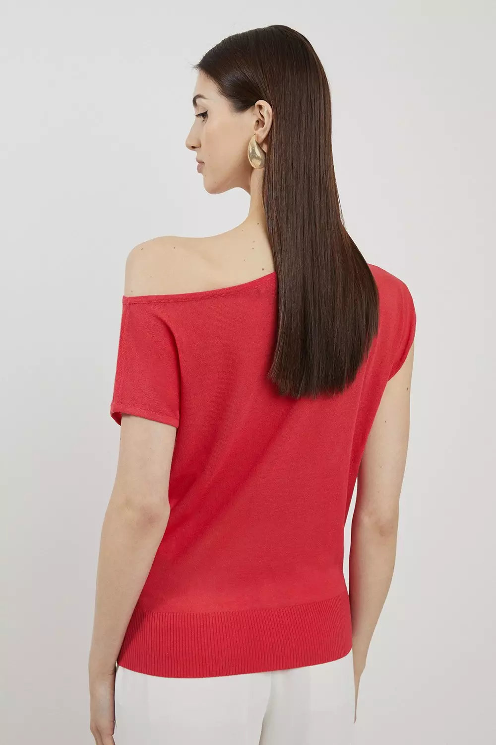 Lightweight Viscose Blend Summer Knit Off The Shoulder Top