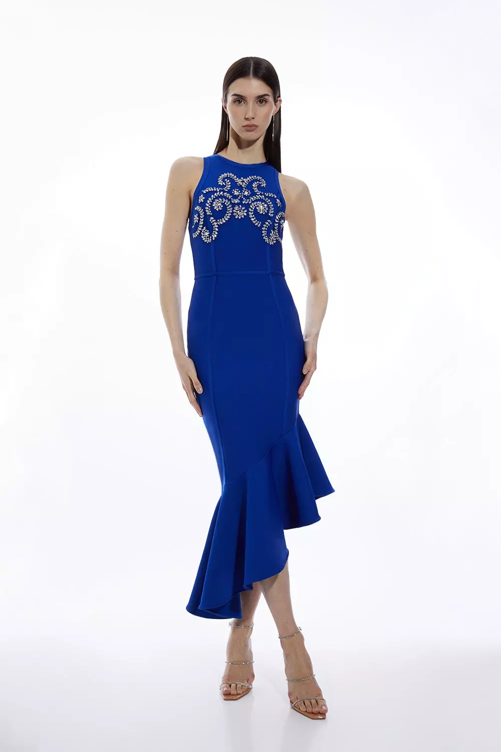 Figure Form Bandage Embellished Asymmetric Hem Knit Dress Karen Millen