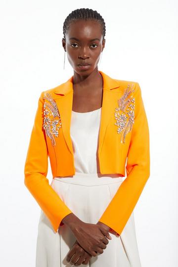 Orange Figure Form Bandage Embellished Cropped Jacket