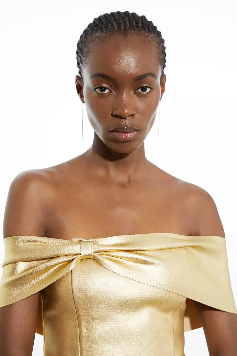 Gold Figure Form Metallic Foiled Bandage Knit Asymmetric Top alternative image