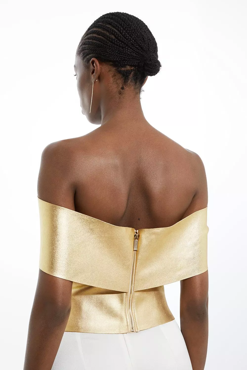 Gold Figure Form Metallic Foiled Bandage Knit Asymmetric Top alternative image