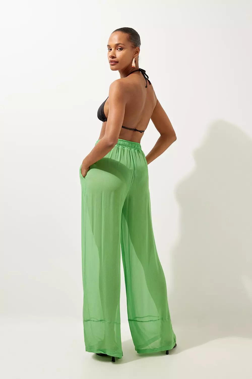 ★Karen Millen★ ビーチジョーゼットミラーワイドレッグパンツ Wide Leg Woven Beach Trousers | Karen Millen