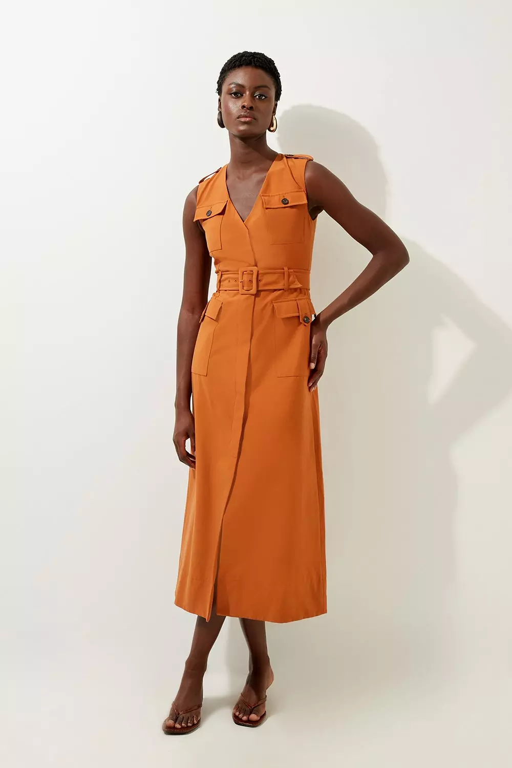 Tailored Safari Cargo Pocket Belted Midi Dress Karen Millen