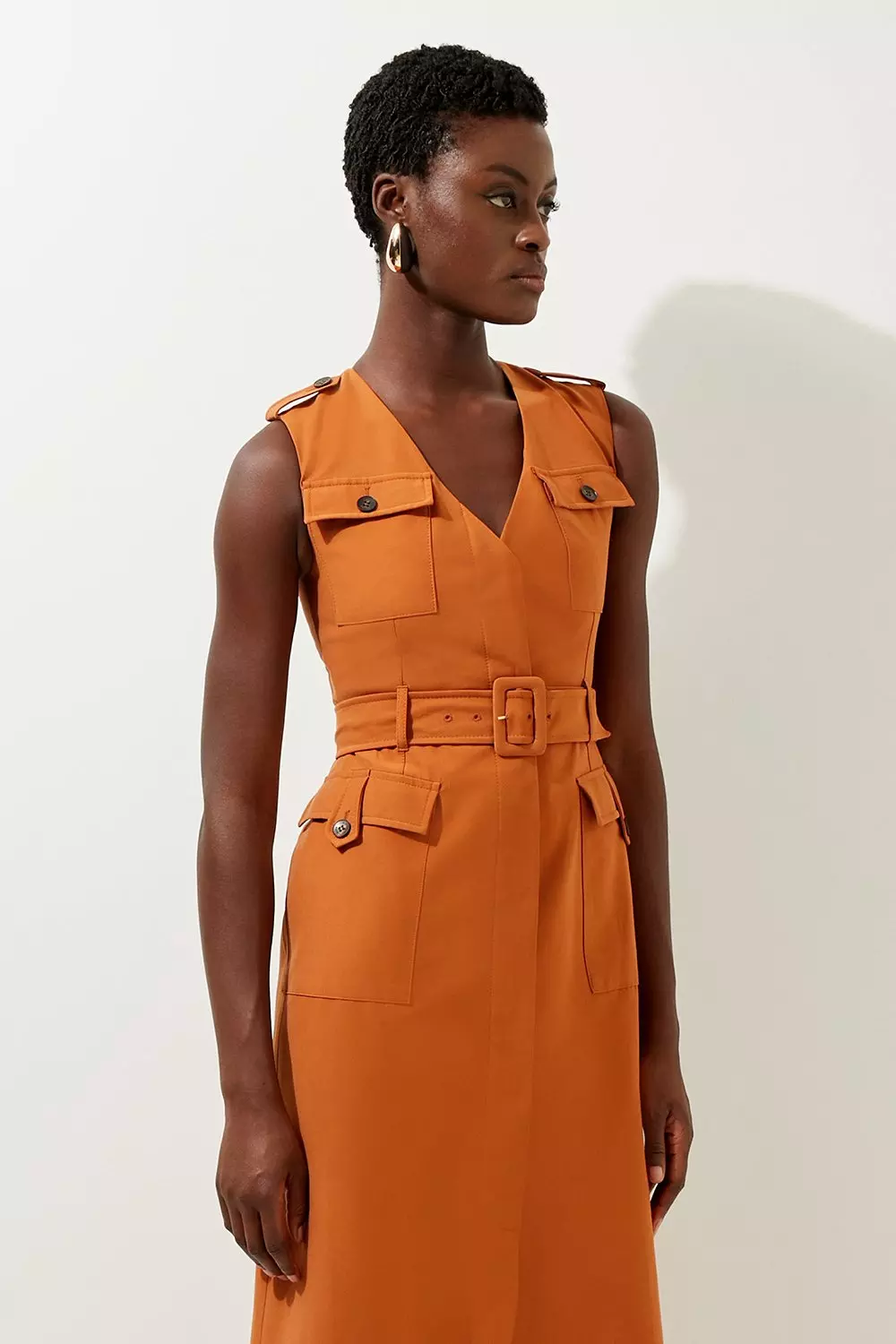 Tailored Safari Cargo Pocket Belted Midi Dress Karen Millen
