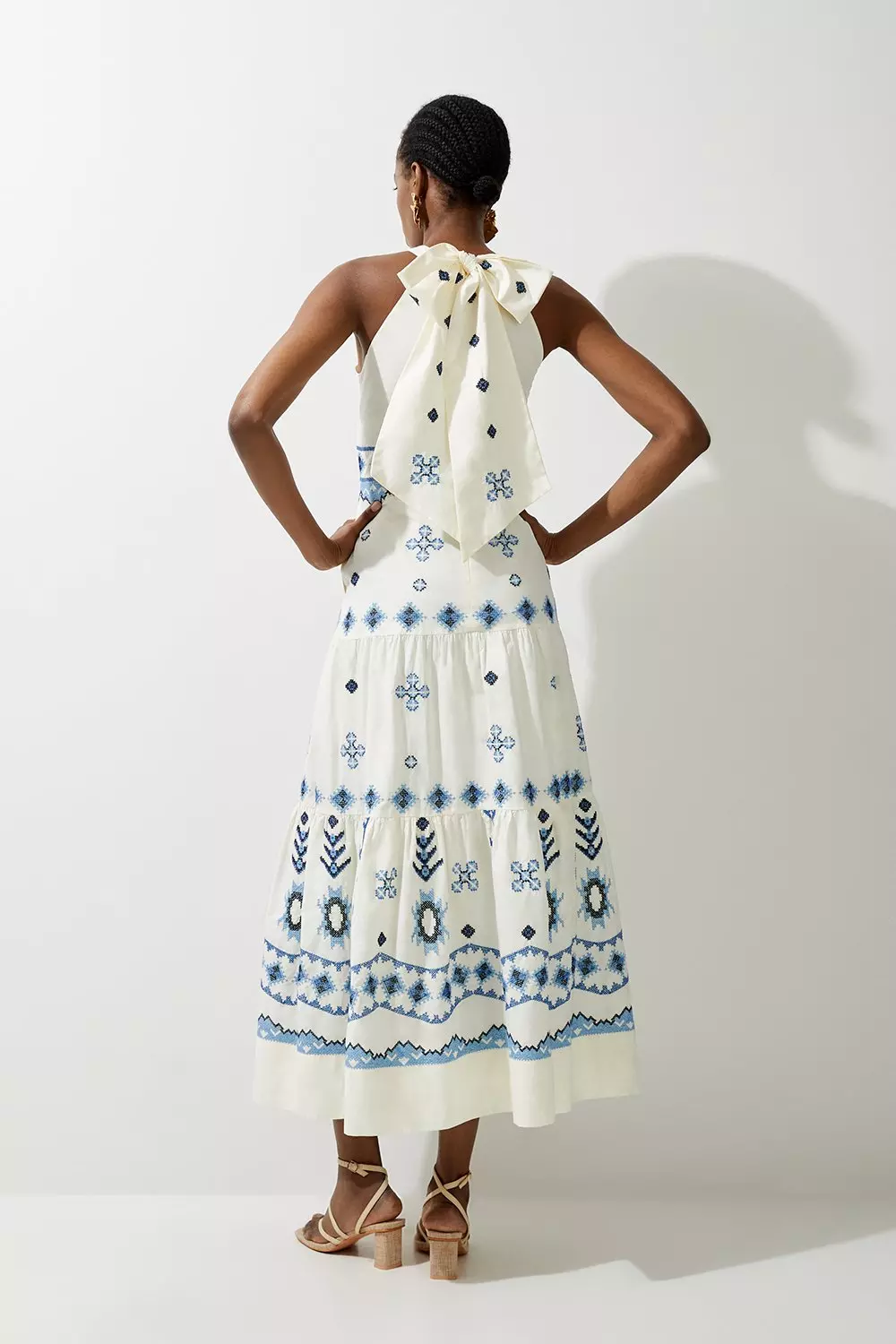 【Karen Millen】コットン チェーン ホルターネック ドレス Petite Fringe And Beaded Halter Neck Mini Dress | Karen Millen