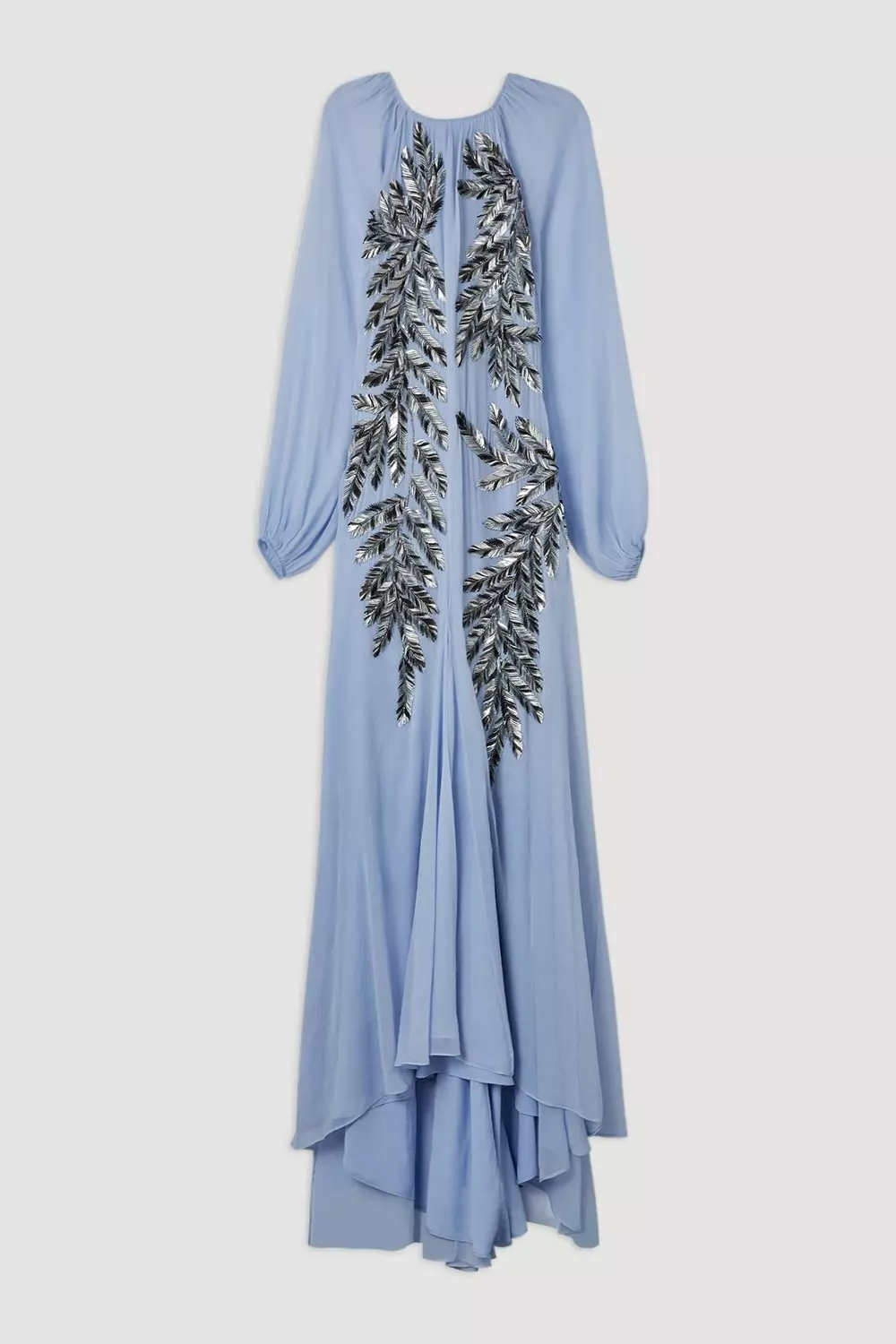 Blue Feather Embellished Woven Long Sleeve Maxi Dress   alternative image