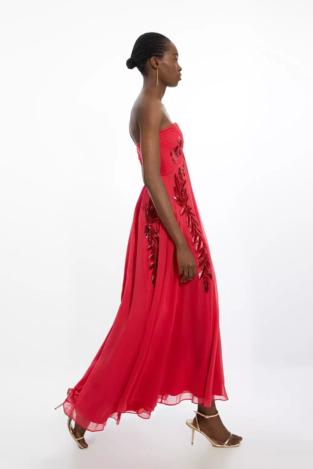 Feather Embellished Woven Halter Maxi Dress | Karen Millen