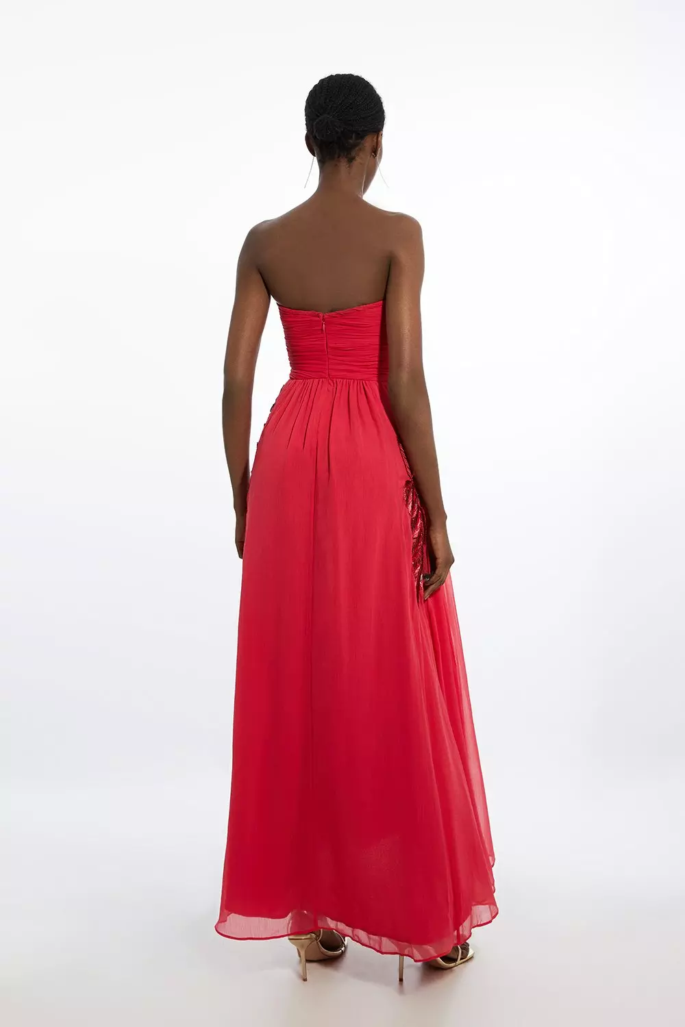 Feather Embellished Woven Halter Maxi Dress | Karen Millen