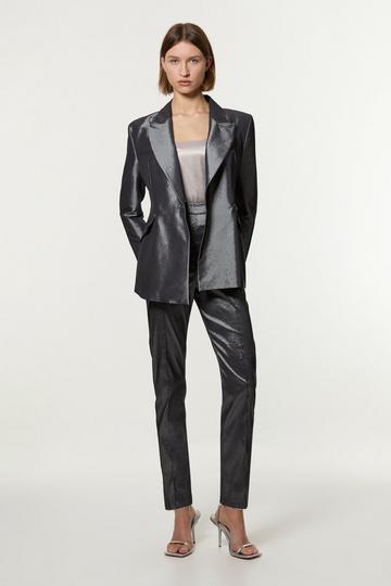 Silver Fluid Tailored Metallic Straight Leg Pants