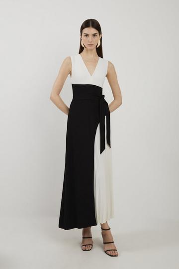 Fluid Tailored Colourblock Side Pleated Midi Dress mono