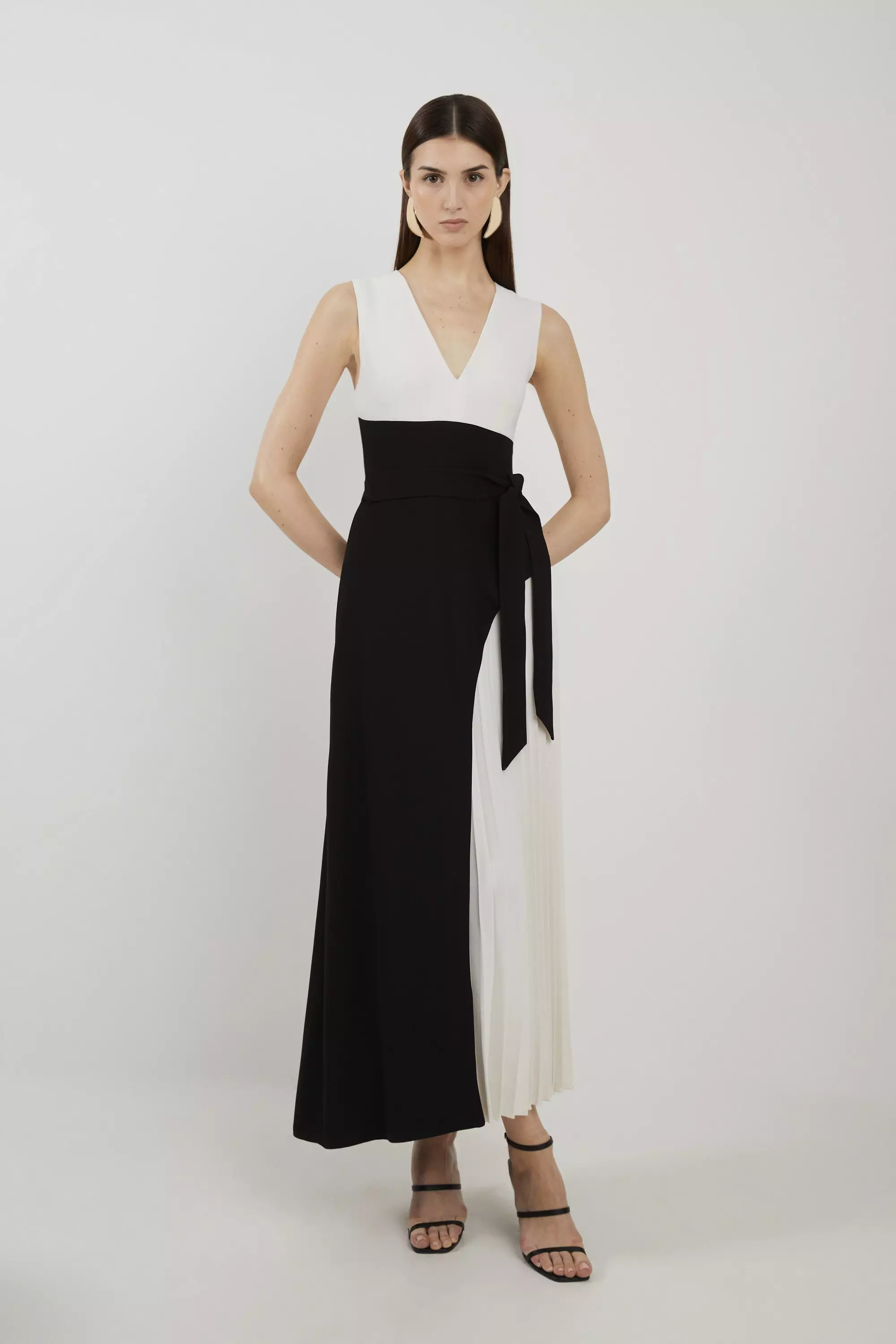 Fluid Tailored Color Block Side Pleated Midi Dress Karen Millen