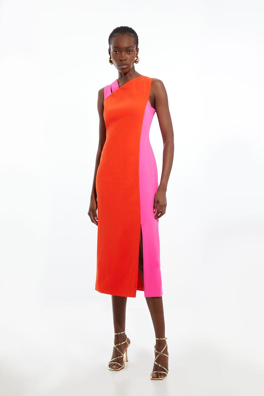 Soft Tailored Colourblock Split Strap Midi Dress