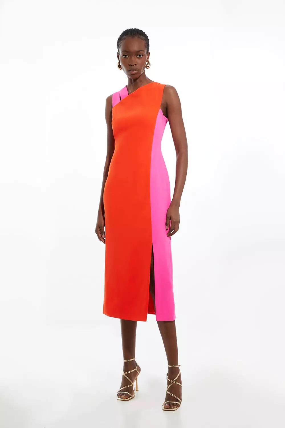 Soft Tailored Colourblock Split Strap Midi Dress Karen Millen