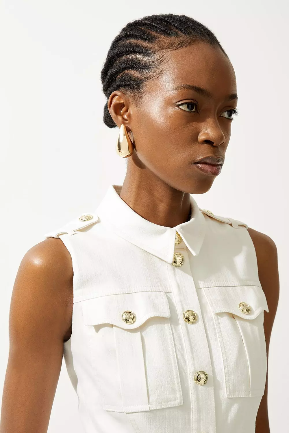 Ivory Tailored Denim Belted Shirt Wide Leg Jumpsuit alternative image