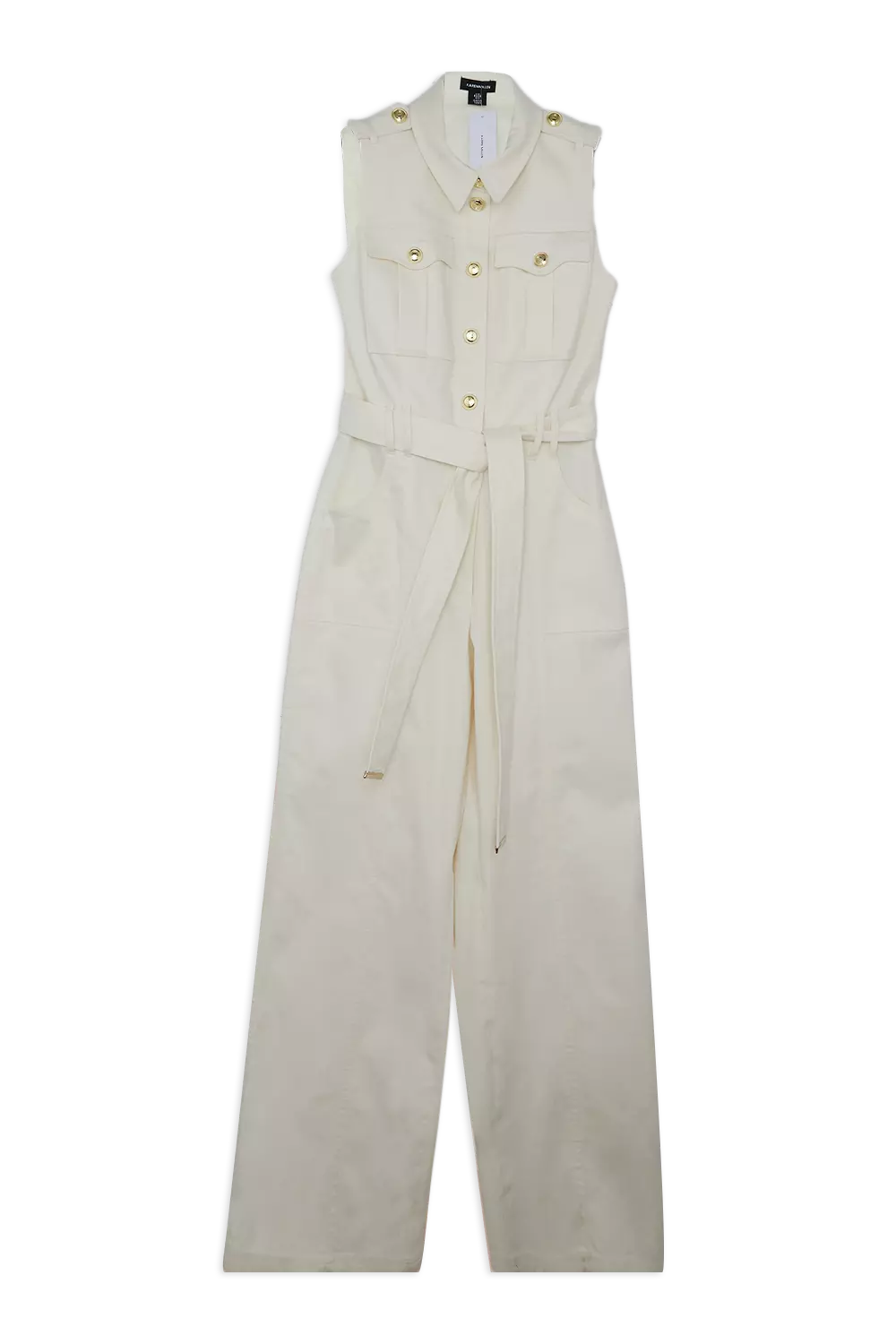 Ivory Tailored Denim Belted Shirt Wide Leg Jumpsuit alternative image