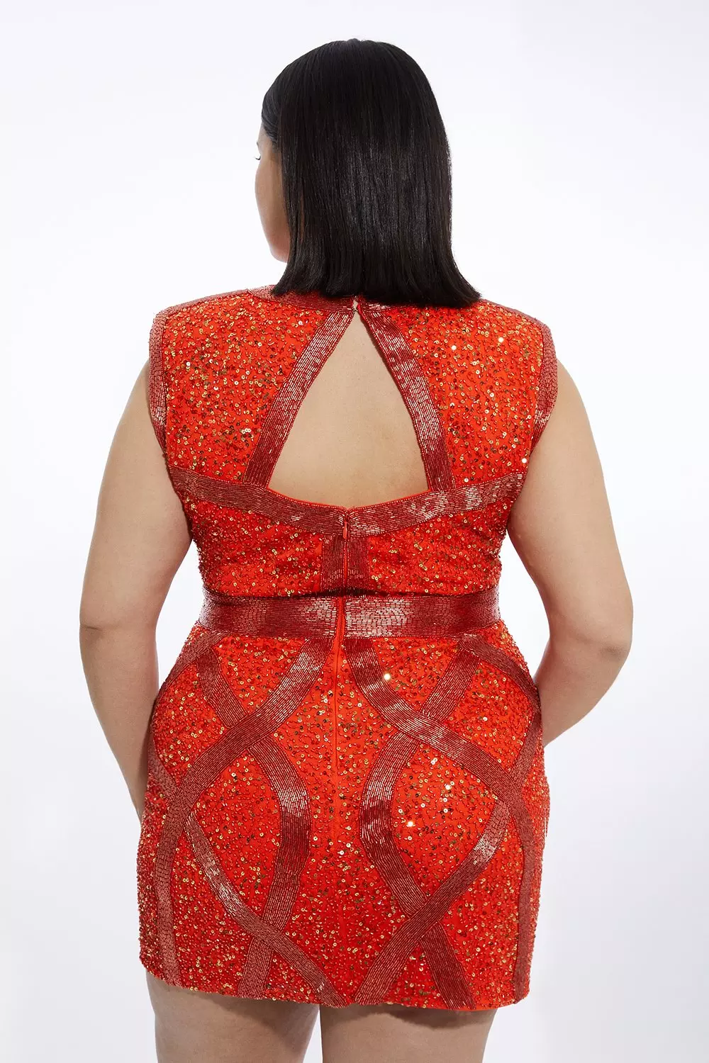 Plus Size Crystal Embellished Strong Shoulder Mini Dress | Karen Millen