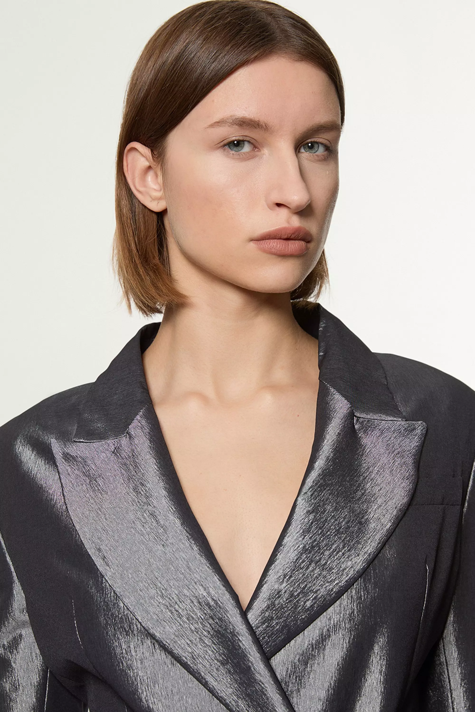 Silver Fluid Tailored Metallic Asymmetric Wrap Blazer alternative image