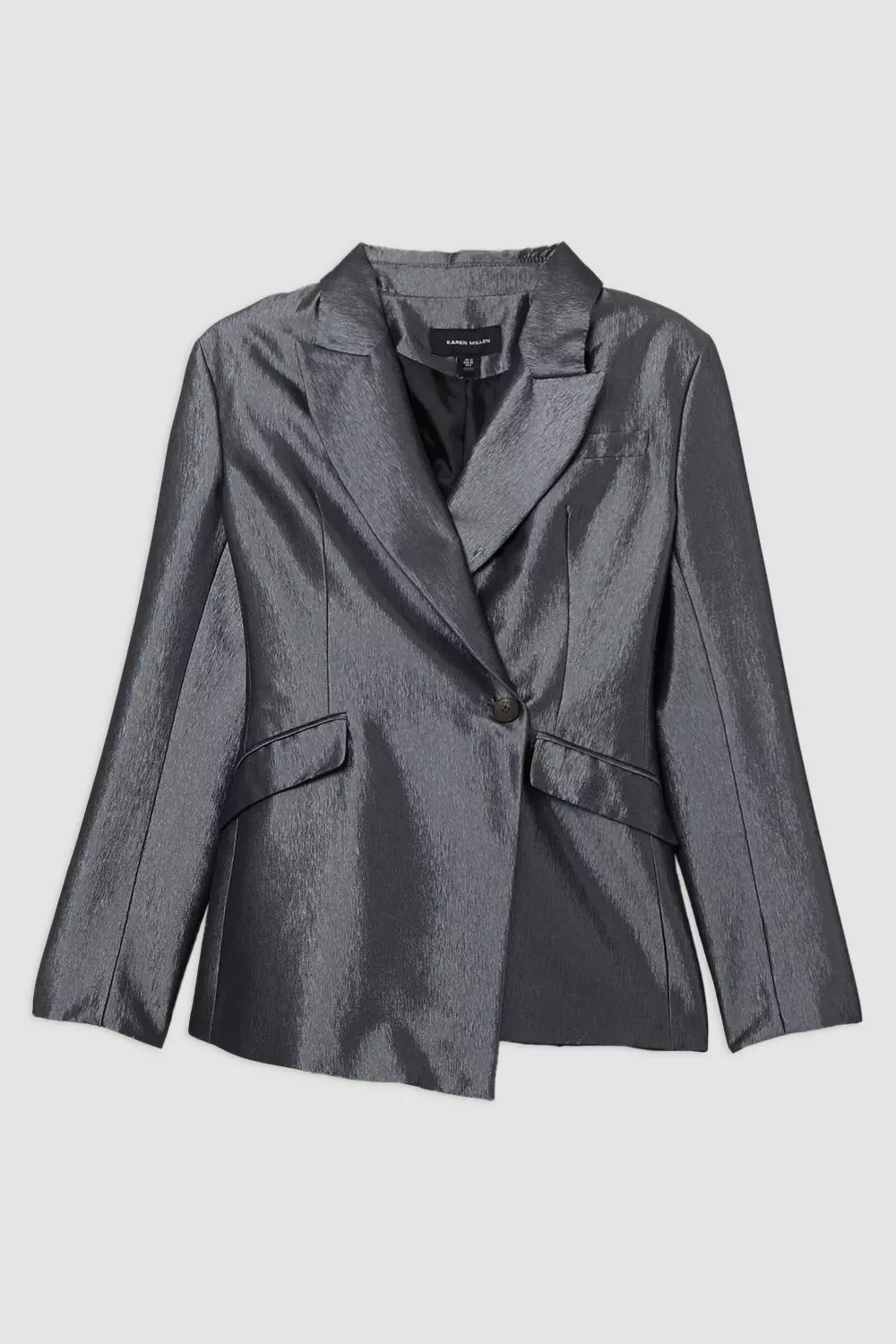 Silver Fluid Tailored Metallic Asymmetric Wrap Blazer alternative image