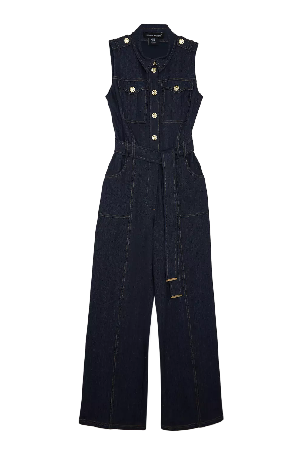 Tailored Denim Belted Shirt Straight Leg Jumpsuit Karen Millen