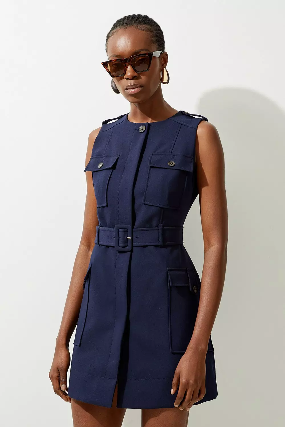 Clean Tailored Safari Cargo Pocket Belted Mini Dress Karen Millen