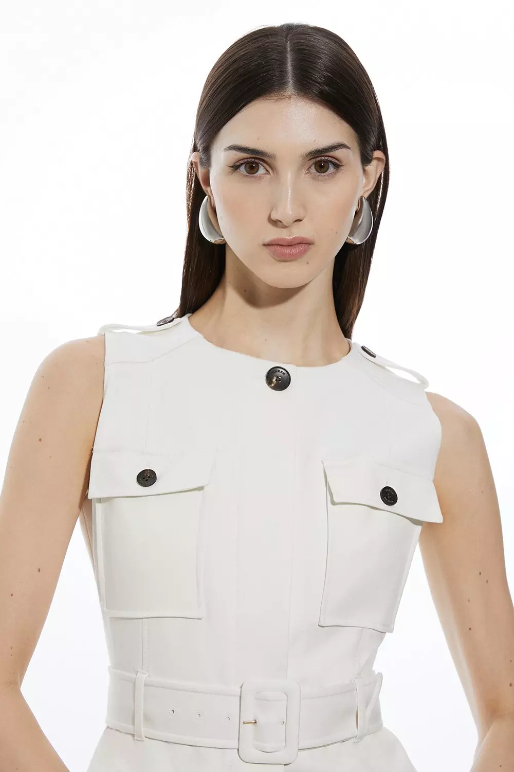 ★Karen Millen★スパークルストライプテーラードシティショート Cotton Safari Cargo Pocket Belted Mini Dress | Karen Millen