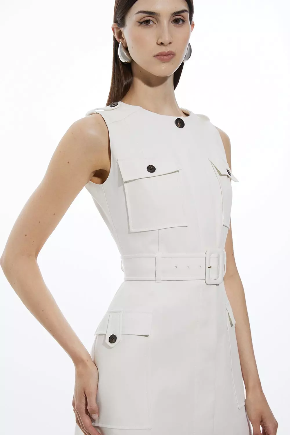 Cotton Safari Cargo Pocket Belted Mini Dress | Karen Millen