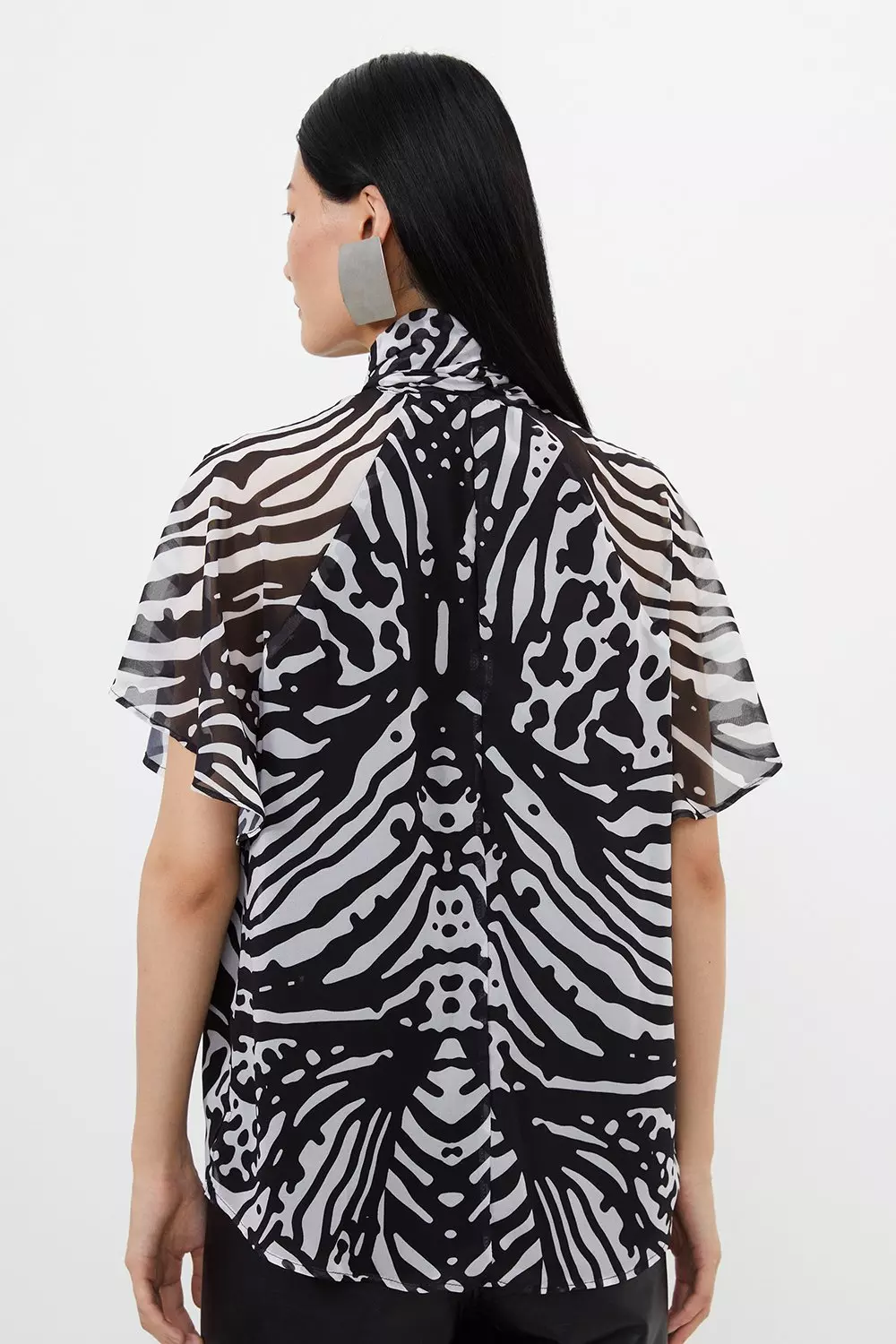 Karen Millen Satin Zebra Animal Print cheapest Button Down Blouse