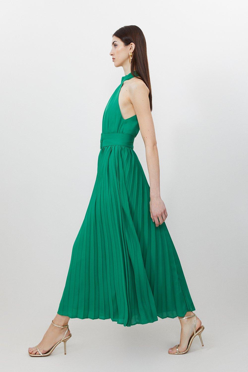 F&f green pleated dress best sale