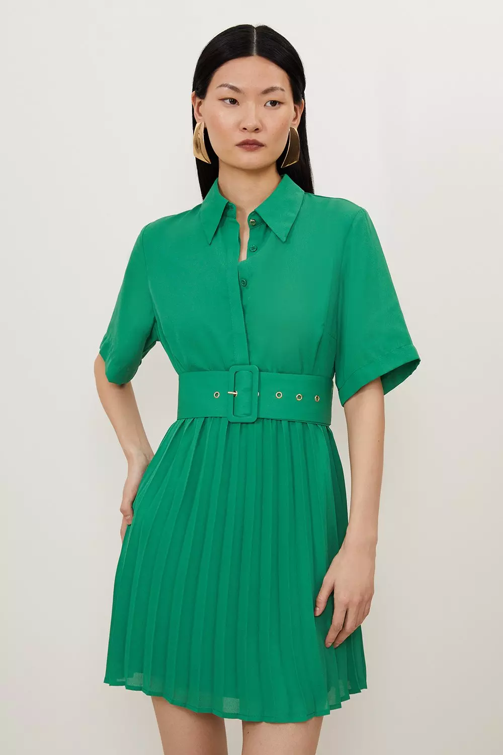 【KAREN MILLEN】フローラルジョーゼット☆ボータイミニワンピ Pleated Georgette Belted Shirt Mini Dress | Karen Millen