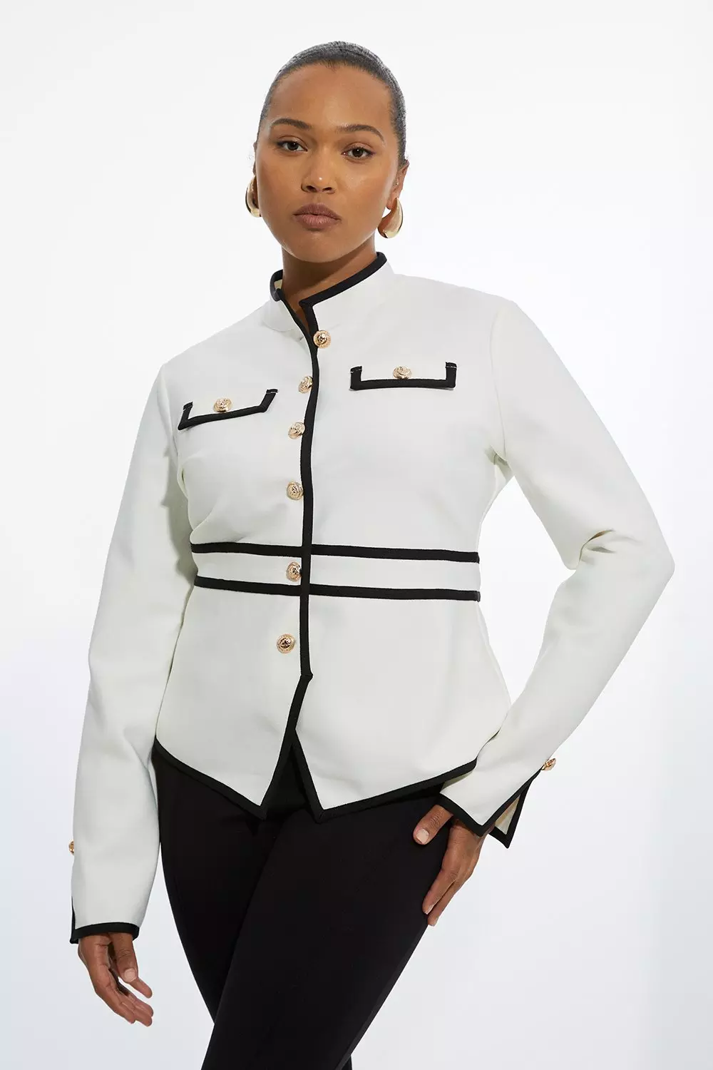 Plus Size Figure Form Bandage Contrast Piping Jacket Karen Millen