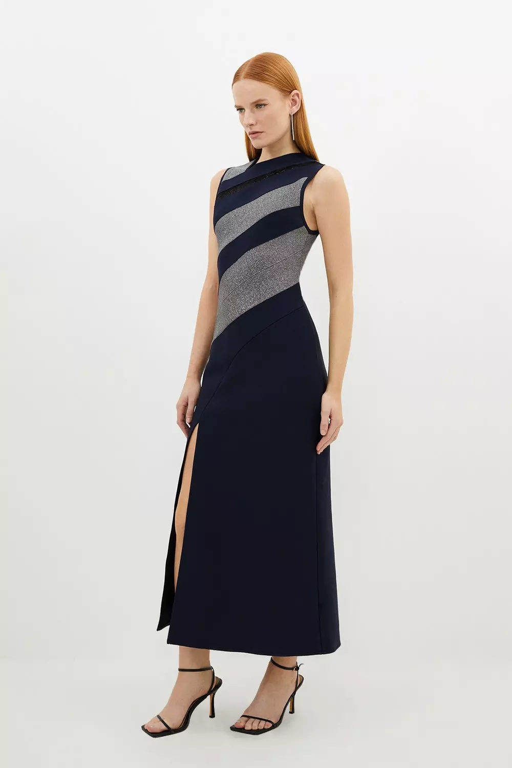 Figure Form Bandage Lace Detail Sleeveless Knit Midaxi Dress | Karen Millen