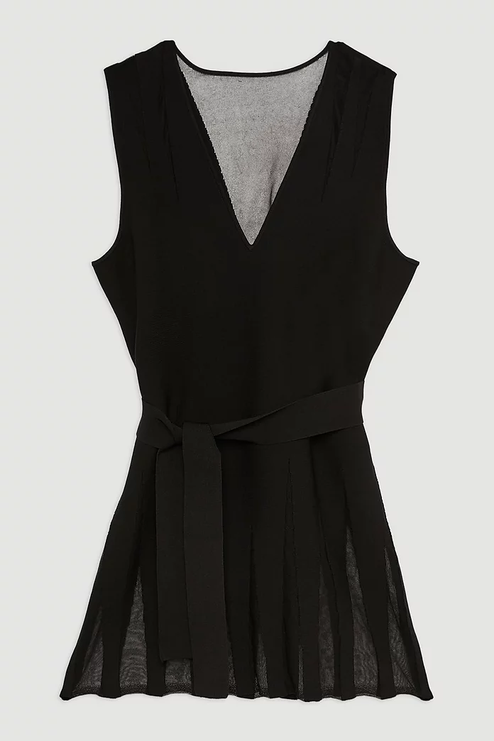Viscose Blend Sheer Detail Belted Knit Tunic | Karen Millen Viscose Blend Sheer Detail Belted Knit Tunic | Karen Millen