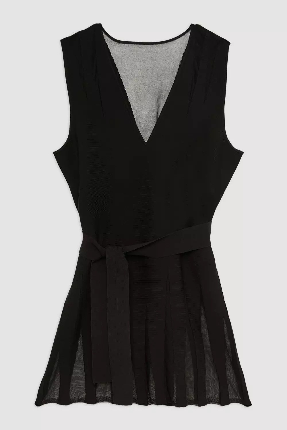 Viscose Blend Sheer Detail Belted Knit Tunic | Karen Millen