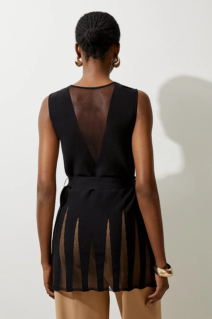 Viscose Blend Sheer Detail Belted Knit Tunic | Karen Millen Viscose Blend Sheer Detail Belted Knit Tunic | Karen Millen