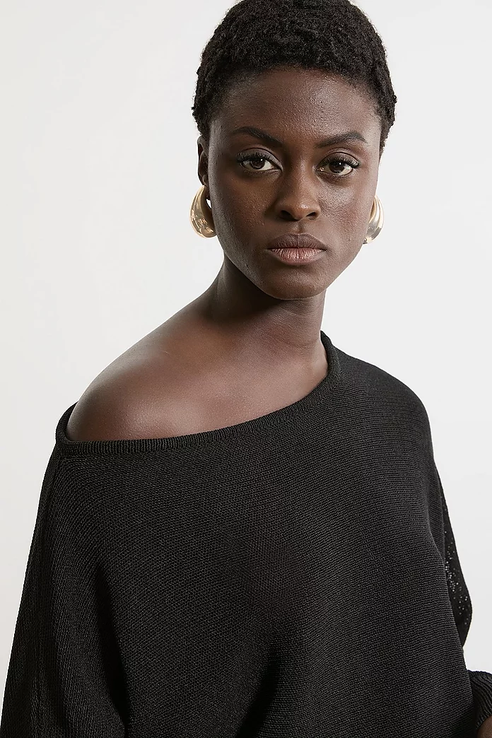 Premium Corded Open Stitch Off The Shoulder Knit Sweater Premium Corded Open Stitch Off The Shoulder Knit Sweater