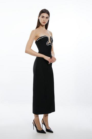 Black Tall Bandage Figure Form Embellished Corset Midi Dress