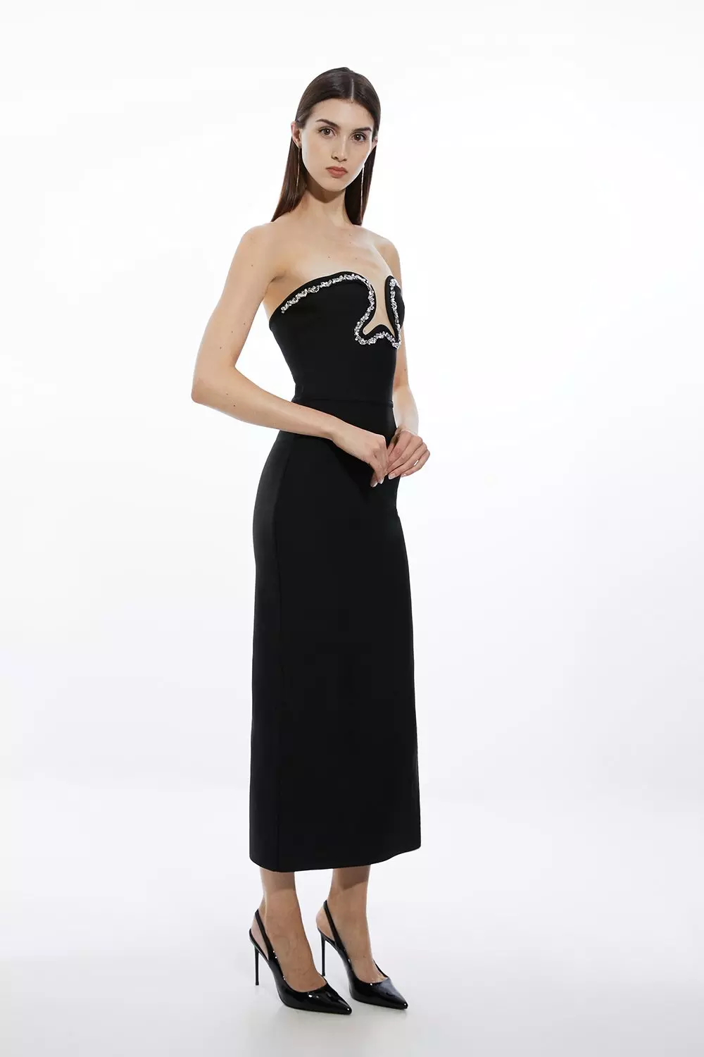 Karen Millen::ドレス:M[RESALE] KAREN MILLEN】 ミックスドット パイピング フリル ドレス