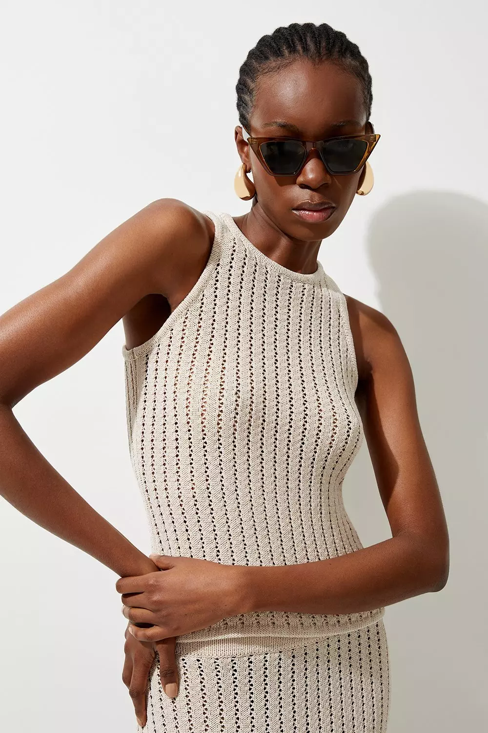 Open Stitch Detail Knit Tank Top | Karen Millen