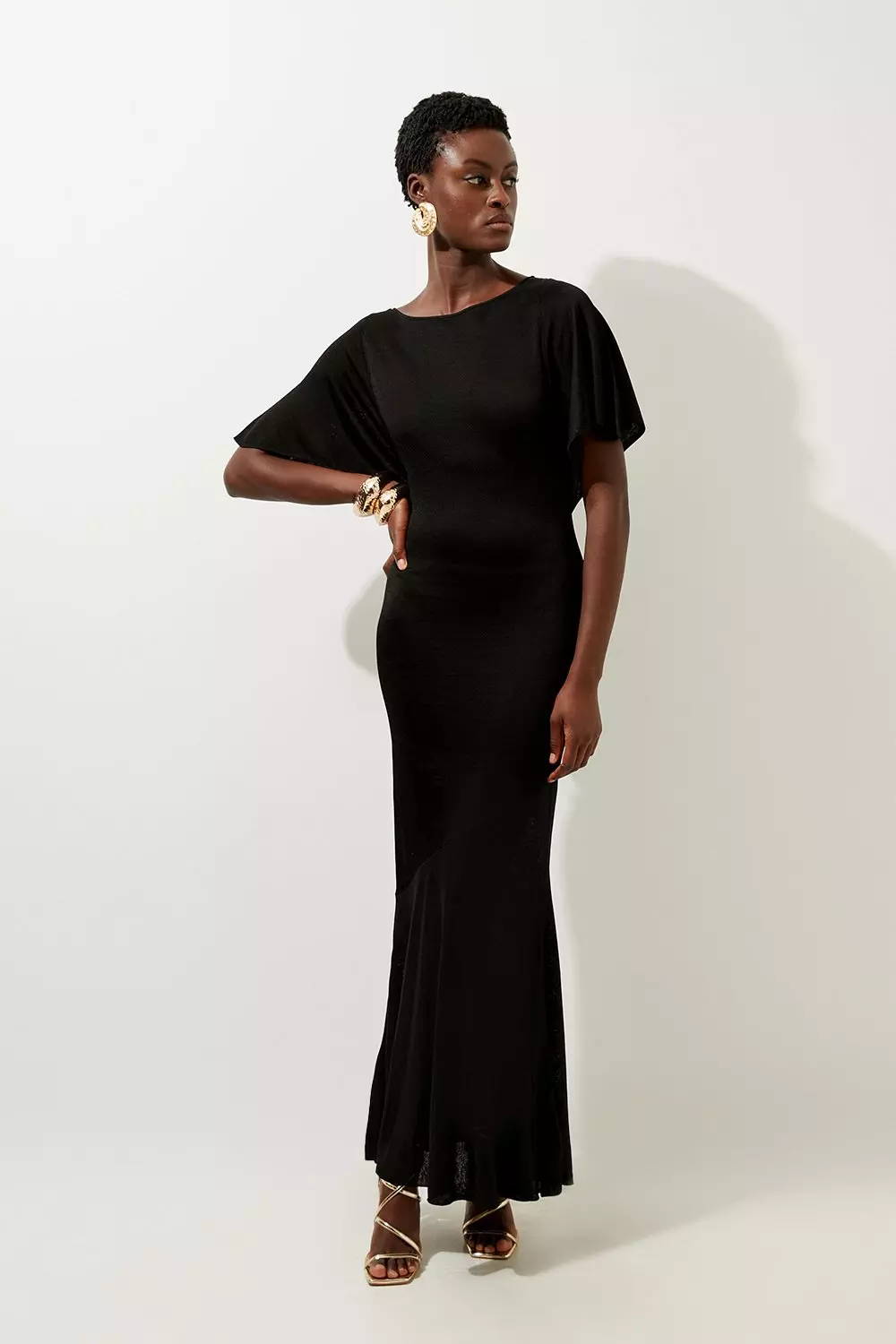 Slinky Viscose Knit Flutter Sleeve Maxi Dress alternative image