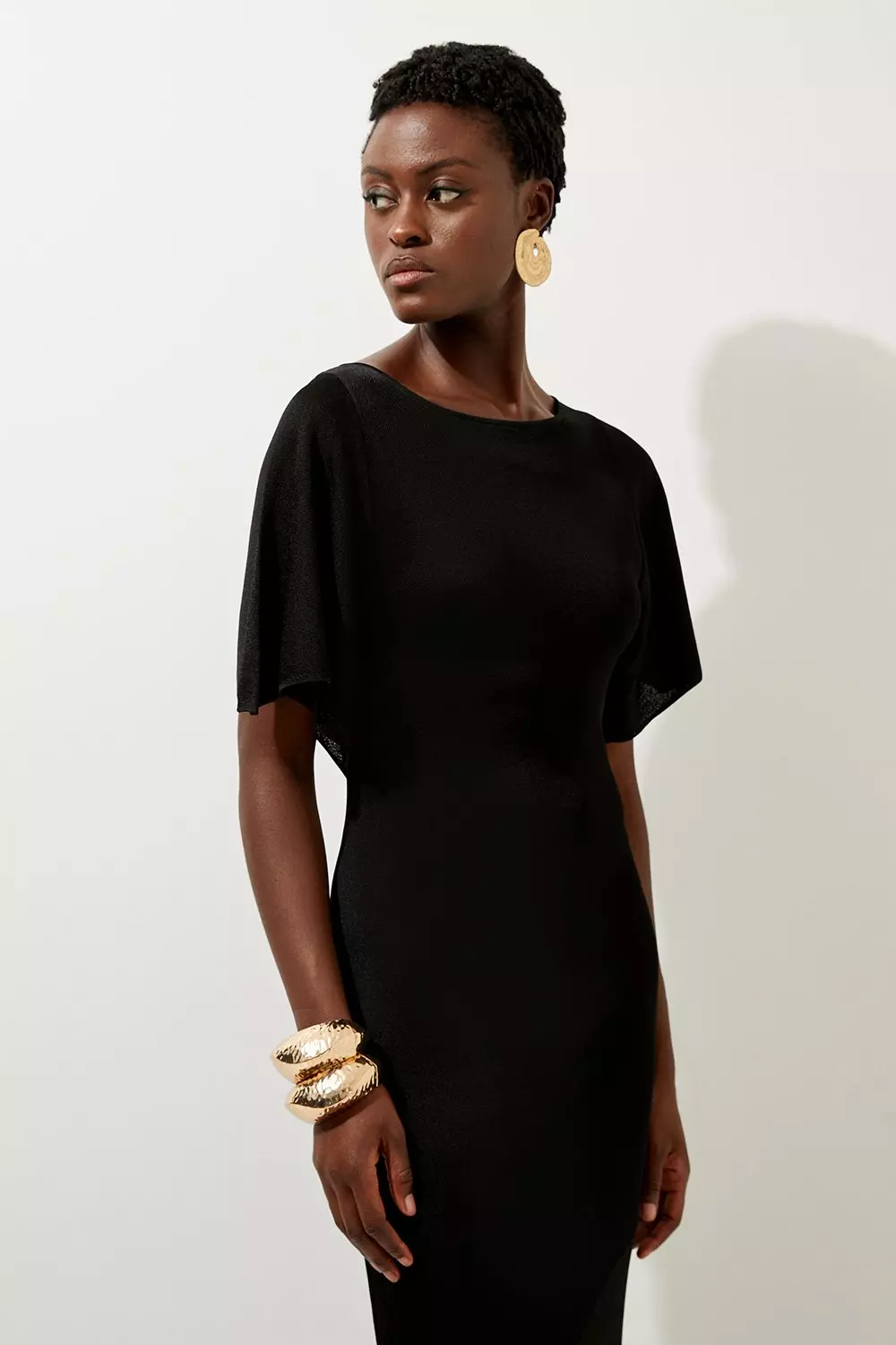 Slinky Viscose Knit Flutter Sleeve Maxi Dress alternative image
