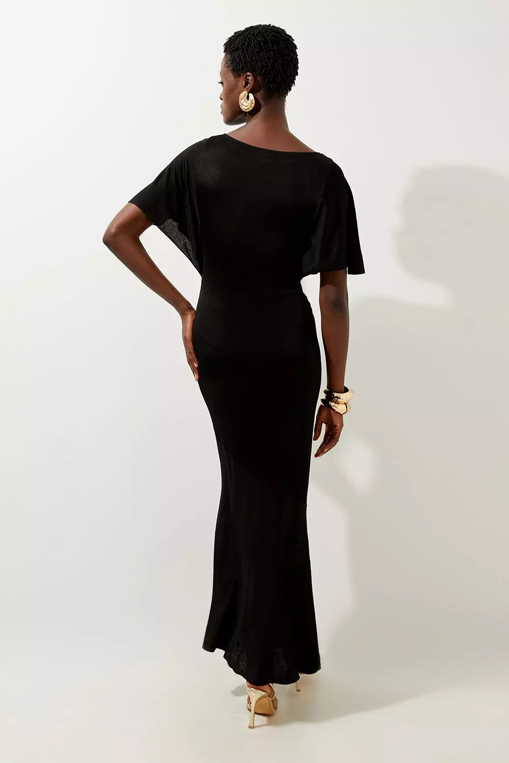 Slinky Viscose Knit Flutter Sleeve Maxi Dress alternative image