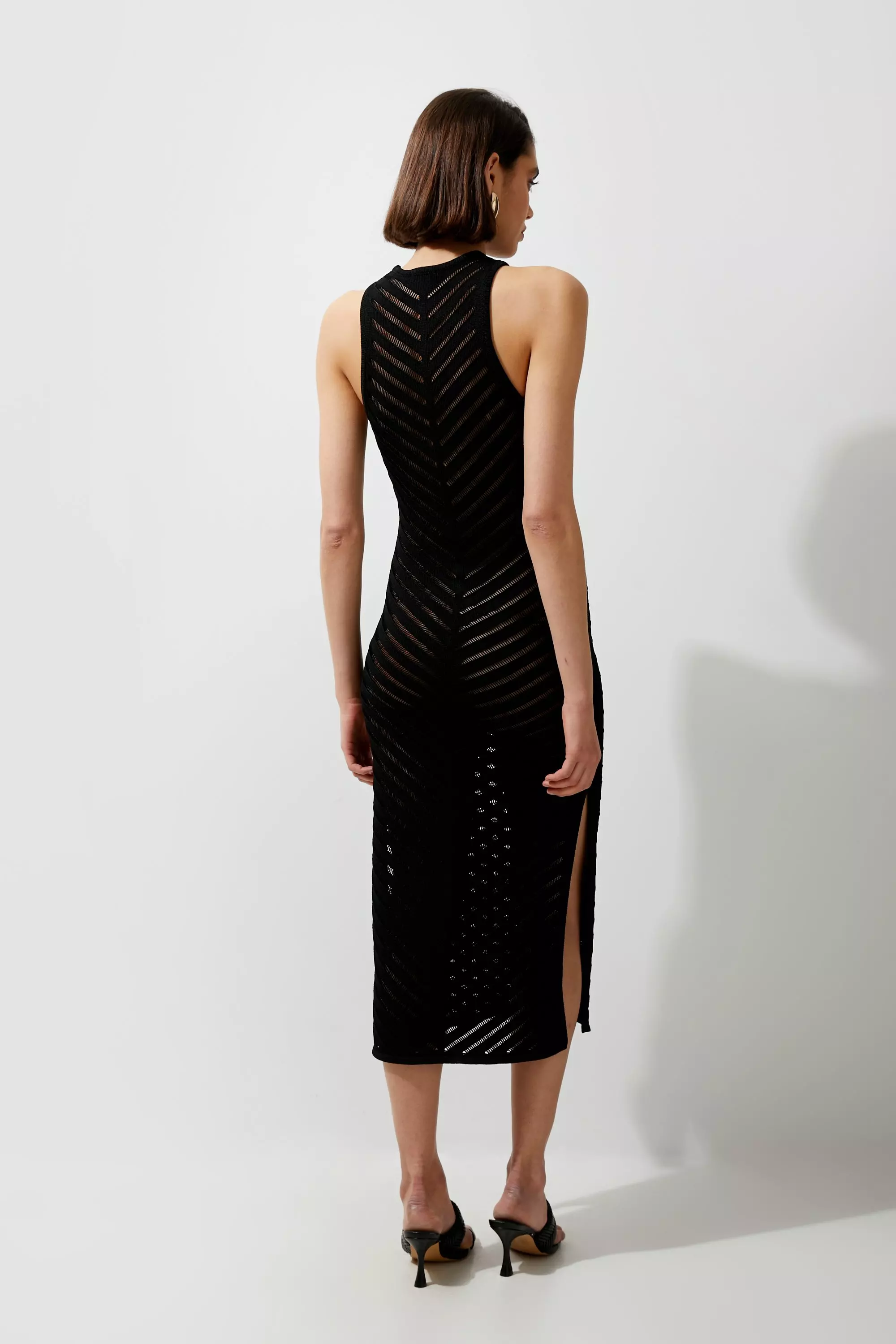 Premium Open Stitch Racer Knit Midi Dress | Karen Millen