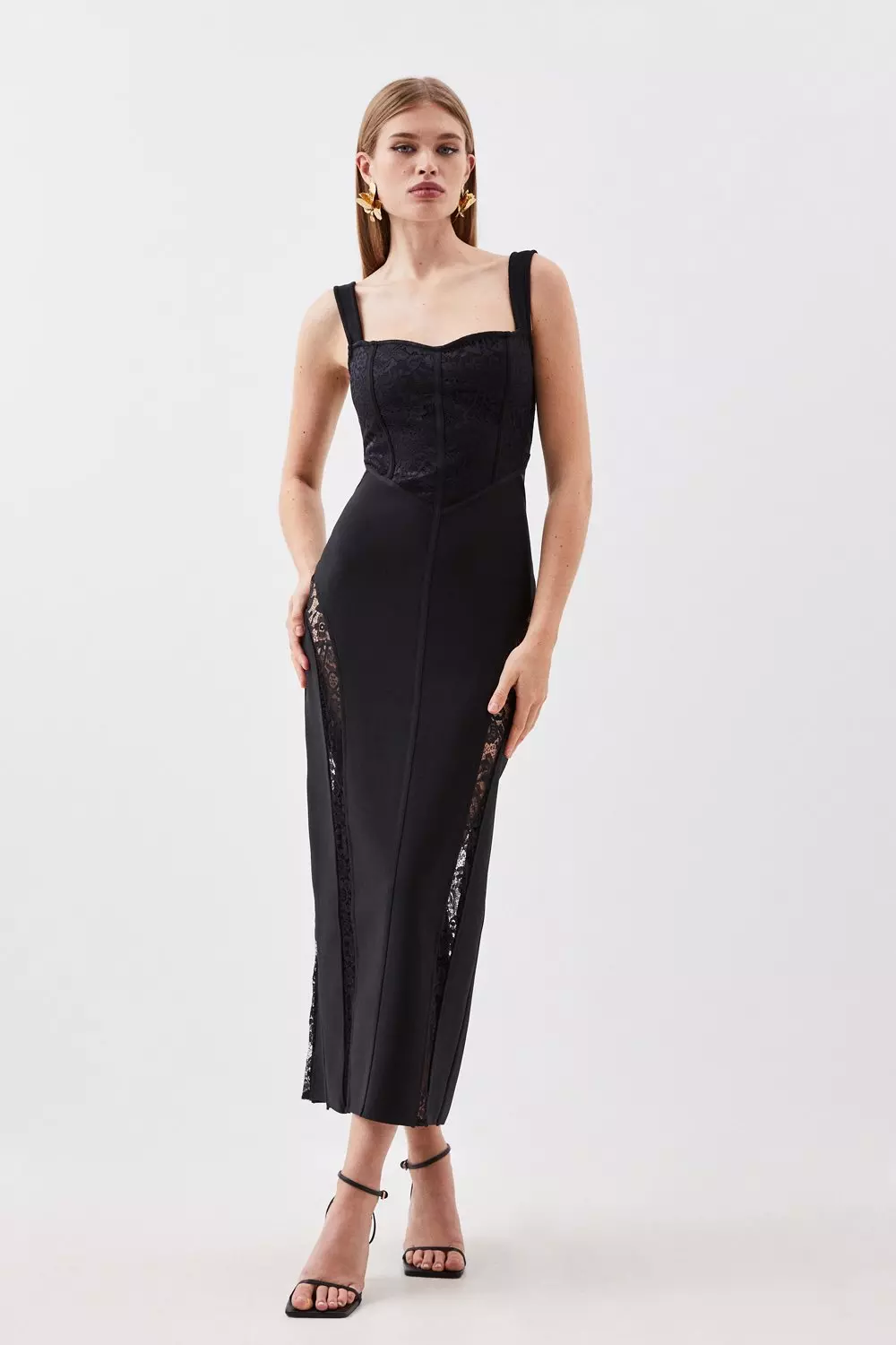 関税送料込★SALE★完売間近ラスト★KarenMillen★Corsetドレス Bandage Figure Form Embellished Corset Detail Midi Dress