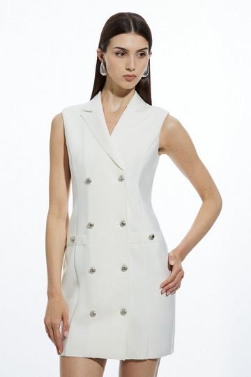 Petite Bandage Figure Form Knit Blazer Style Mini Dress ivory