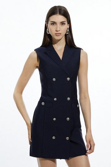 Navy Bandage Figure Form Knit Blazer Style Mini Dress