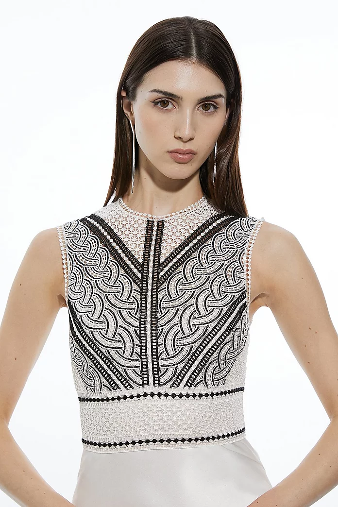 Guipure Lace Satin Woven Maxi Dress | Karen Millen Guipure Lace Satin Woven Maxi Dress | Karen Millen