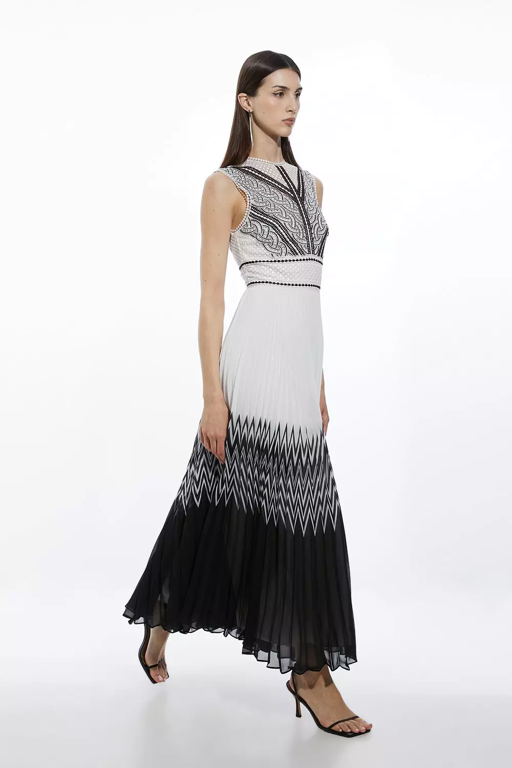 Guipure Lace Pleated Sleeveless Woven Maxi Dress | Karen Millen