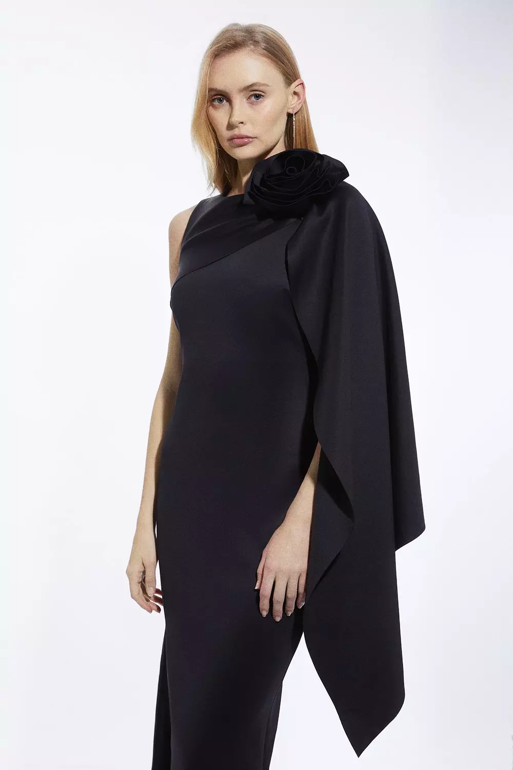 Black cape midi dress hotsell